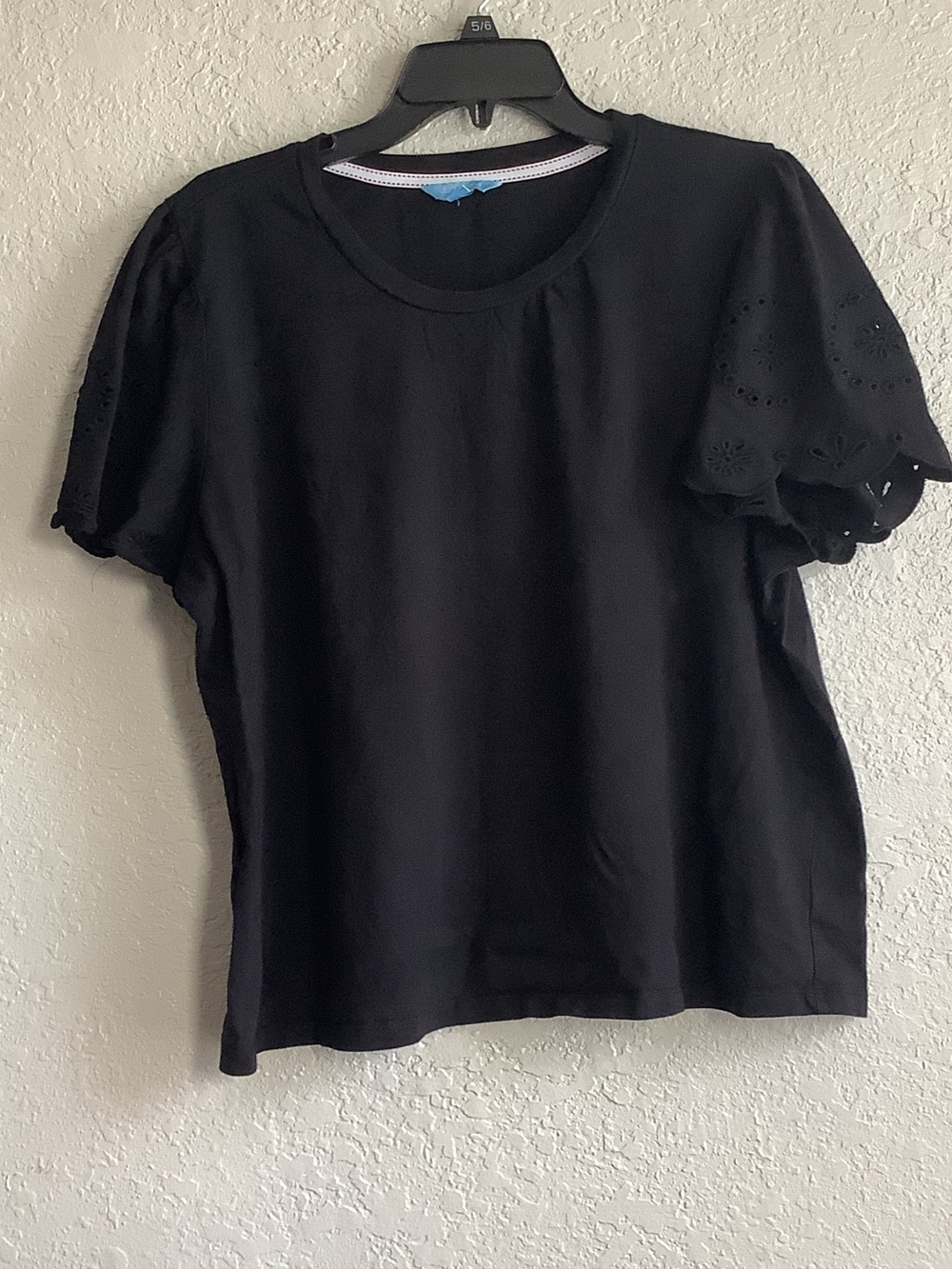 Draper James Black Eyelet Flutter Sleeve Crew Tee